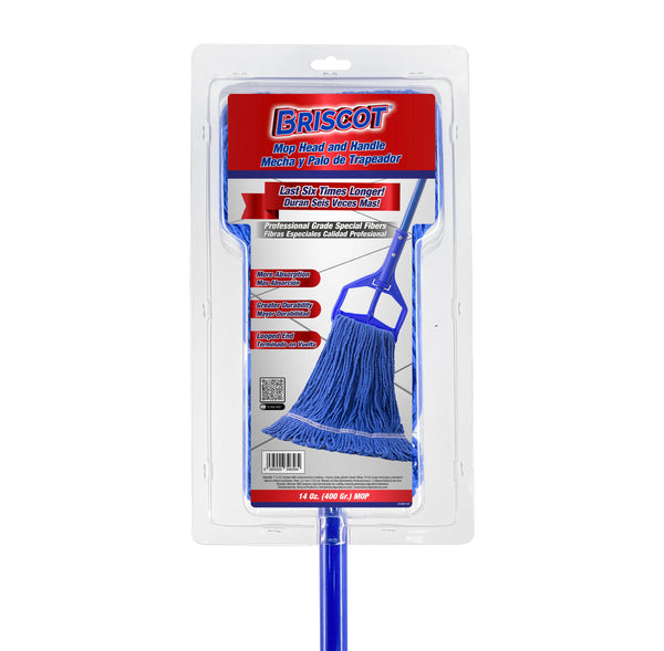 BRISCOT | MOP HEAD AND HANDLE KIT ON PLASTIC CLAMSHELL | MOPA Y PALO DE TRAPEADOR EN EMPAQUE CONCHA PLASTICA